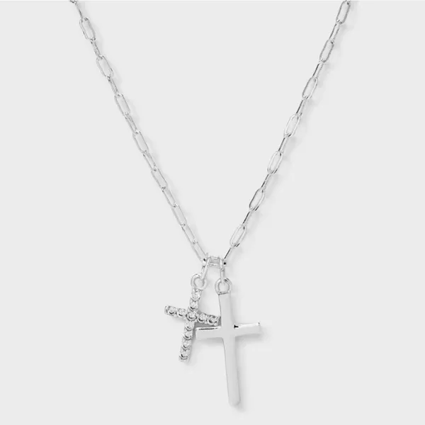 Blessed by your faith Silver Plated Cubic Zirconia Double Cross Necklace 16-19in - Image 5