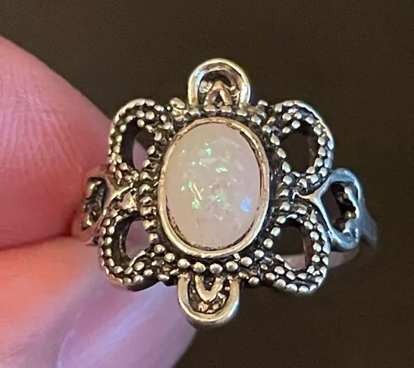 Oval simulated opal silver plated ring size 7.75 - Image 5