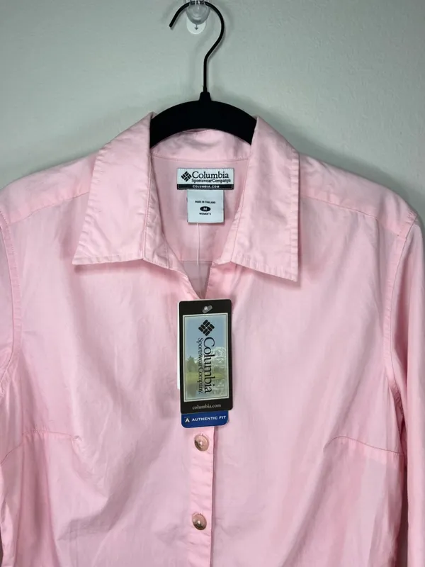 Columbia Bayview 3/4 Sleeve Button-Up Shirt Pink Split Cuff Outdoor Office NEW M - Image 2