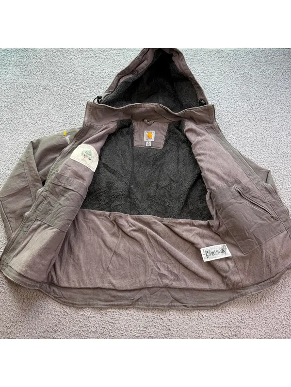 Carhartt Women Full Swing Hooded Work Jacket Fleece Lined Brown M Utility Canvas - Image 6