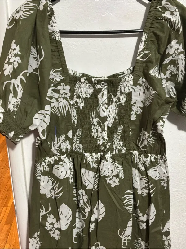 #63 NWT Studio B By Bobeau Olive Green Floral Tropical Print Midi Dress Size M - Image 7