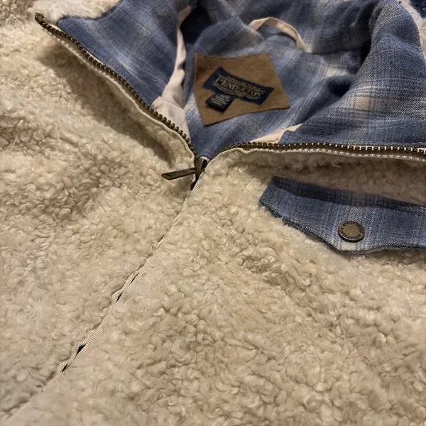 Pendleton Western Sherpa Jacket‎ Womens Medium Ivory Wool Lined Zip Fleece Coat - Image 2