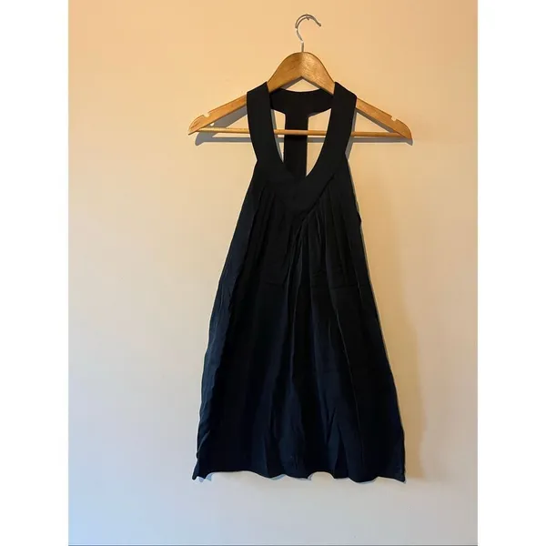 Vintage Alice + Olivia Black Y2K Silk T-Back Halter Mini Dress Pleated Drape XS - Image 2