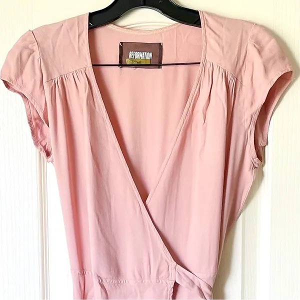 Reformation Chamomile Wrap Maxi Dress Blush Pink Cap Sleeve XS EUC‎ - Image 4