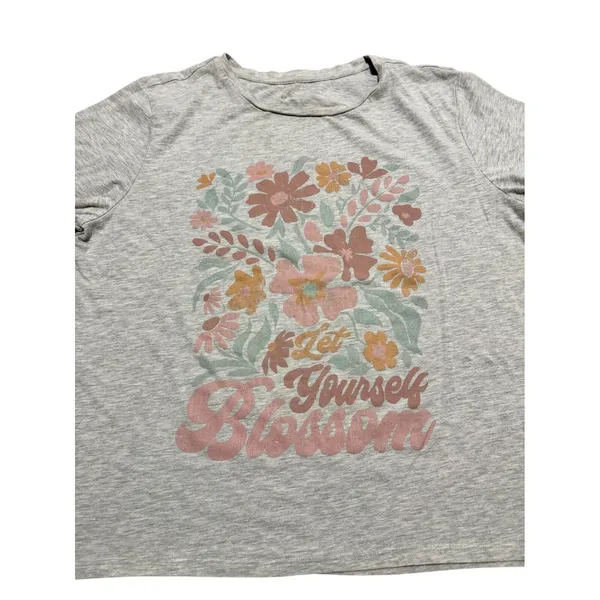 Let Yourself Blossom Floral Graphic T-Shirt‎ Heather Grey Short Sleeve XL - Image 2