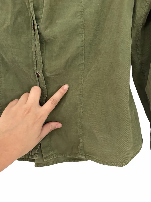 LACOSTE Corduroy Military Green Button Down Shirt Sz 34 - Image 5