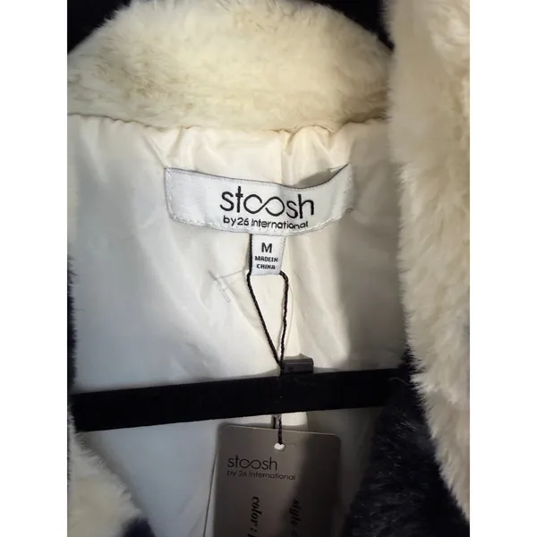 Stoosh by 21 International black & white heart faux fur long coat NWT size M - Image 2