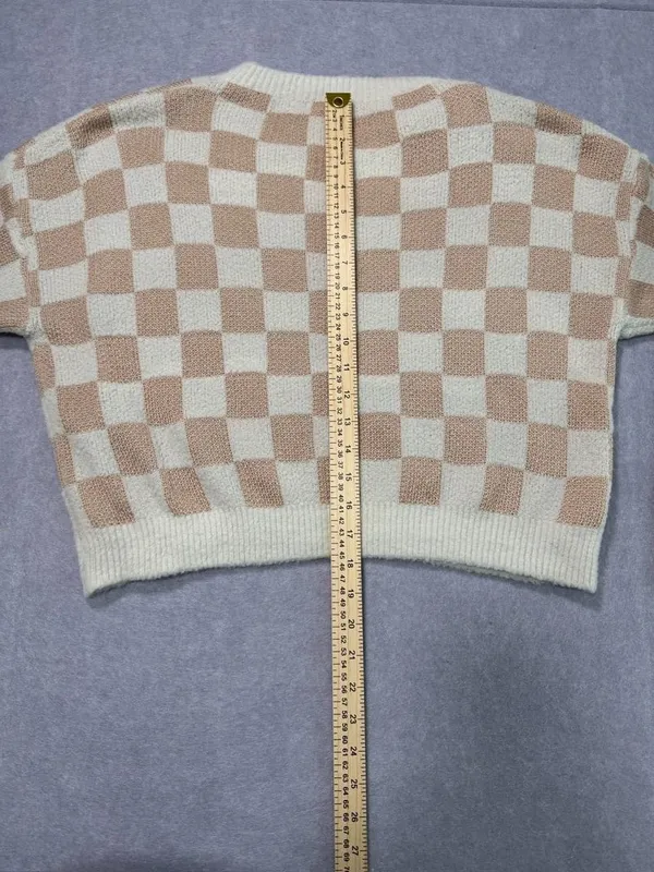 Debut Checkered Sweater Size S Beige Brown Long Sleeve Crewneck - Image 5
