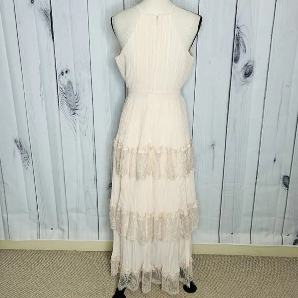 NWT Just Me Women's Pink Lace Ruffle Tiered Boho Sleeveless Pleated Dress Size M - Image 12