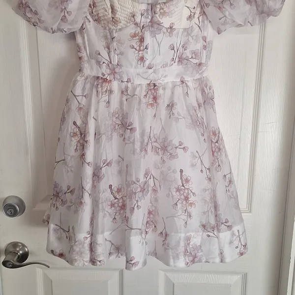 Bardot White Mini Dress with Pink Floral Print - Image 8