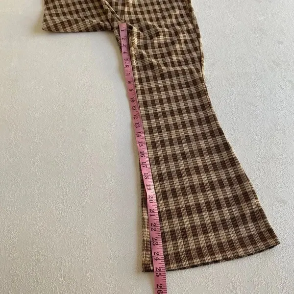 Stitch & Pine Brown Plaid Flare Pants Women’s Small Retro Stretch - Image 5