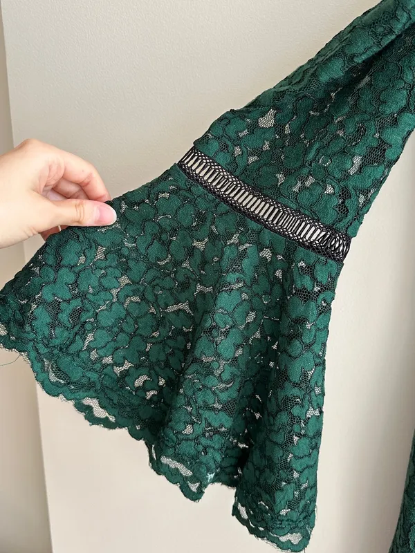 Eliza J Cold Shoulder Bell Sleeve Fit & Flare Lace Dress, Emerald Green, Size - Image 10