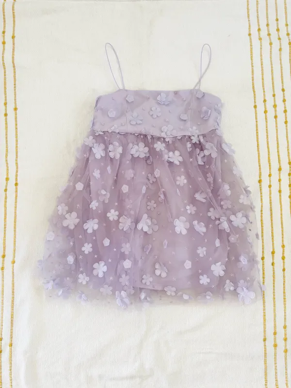 Altar'd State Aurora Purple 3D Floral Babydoll Mini Dress Embellished Lavender - Image 4