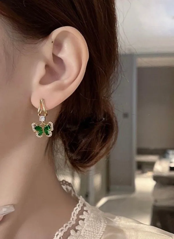 18K Gold Plated Green Crystal Butterfly Dangle Drop Earrings for Women - Image 4