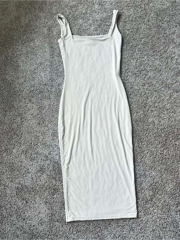 Sleeveless Stone Gray Bodycon Midi Dress White - Image 3