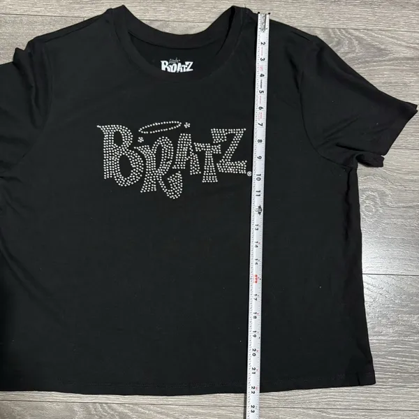 Bratz Women Black Silver‎ Rhinestone Bling Spell Out Retro Y2K Style Top XL - Image 6