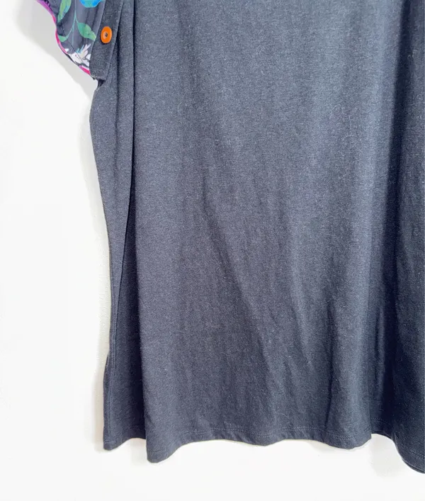 Maurices Floral Flutter Sleeve Top Black Multi Button Contrast - Image 4