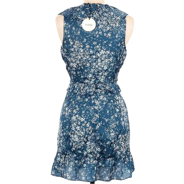 TULAROSA NWT Tanya Satin Blue Floral Cut-Out Ruffle Dress with Tie‎ front Medium - Image 5