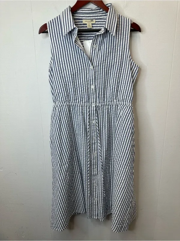 Appleseed's PS Blue and White Striped Sleeveless Midi Shirt Dress - Image 2