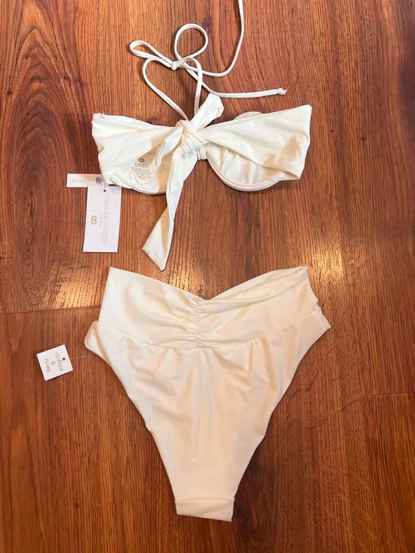 Caroline Constas Ivory Bikini Set NWT High Waist Ruched Bottom Underwire Top - Image 5