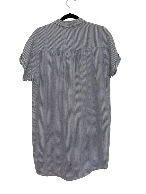 Tahari 100% Linen Button Down Boxy Shirt Dress Blue and White Pinstripe - Size S - Image 2
