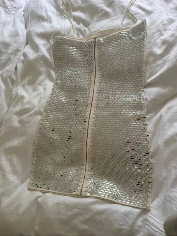 Retrofête NEW Avanya Knit Mirror Crystal Sequin Embellished White Mini Dress S - Image 6