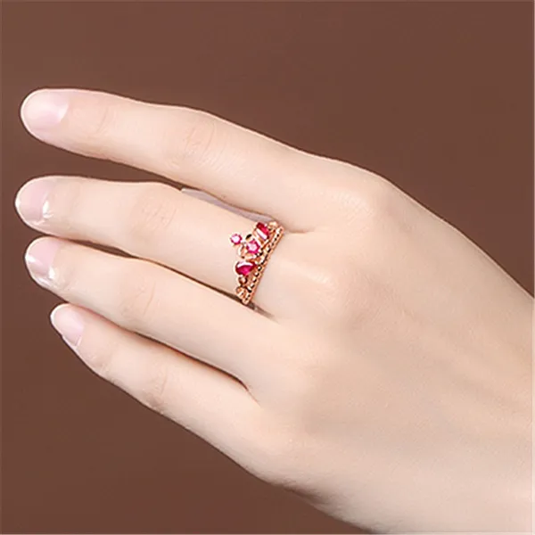 14K Rose Gold Plated Adjustable Red Crystal Ruby Crown Ring for Women - Image 6