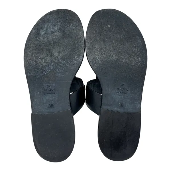 Gucci Horsebit Black Leather Thong Flat Sandals EU 36 Made in Italy - Image 9