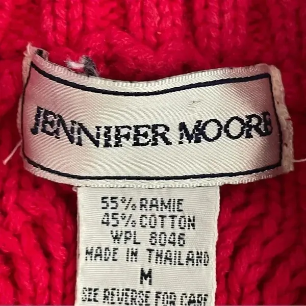 Jennifer Moore Vintage Cotton Red Cable Knit Shoulder Pads Y2K Cozy Sweater SZ M - Image 8