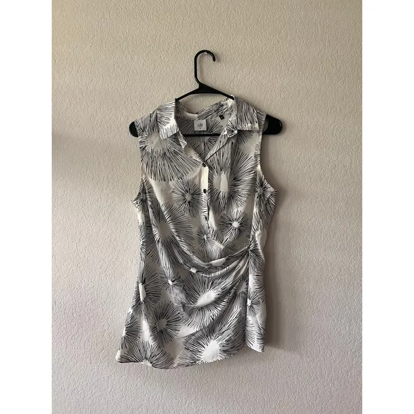 Cabi Priority Blouse M Sleeveless Collared Faux Wrap Draped Button Front - Image 2