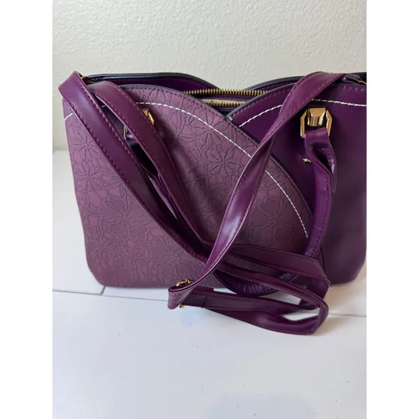Y2K Purple Faux Leather Lace Overlay Satchel Bag Women Medium‎ Structured Chic - Image 10