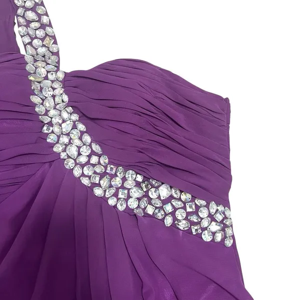 Prom Formal Dress Purple One Shoulder Long Embellished Beaded Cocktail Size S - Image 11