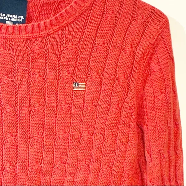Ralph Lauren Polo Jeans Co Coral Cable Knit Crewneck Sweater Size Medium‎ - Image 2