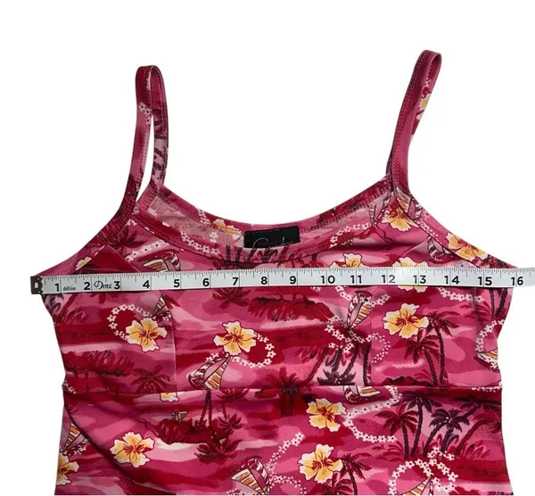 Vintage 90s Y2k 00s Pink Sleeveless Hawaiian Mini Dress Tie Back size Medium - Image 3