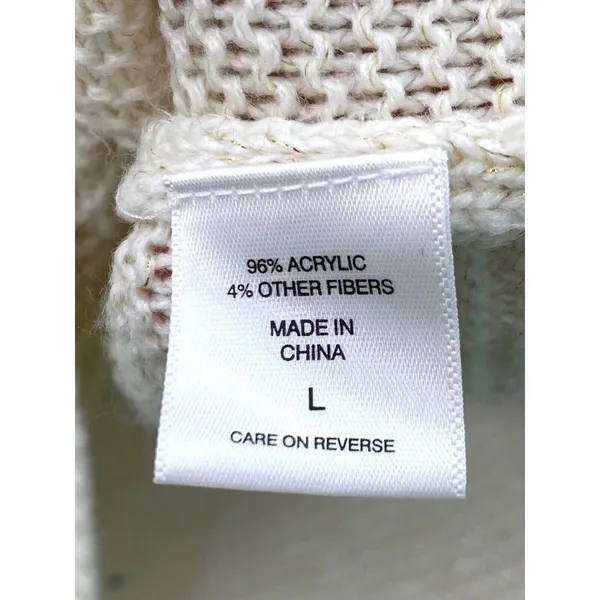 New‎ York & Company Open-Knit Shimmery Cowl Neck Sweater Large Cream Gold Top - Image 3