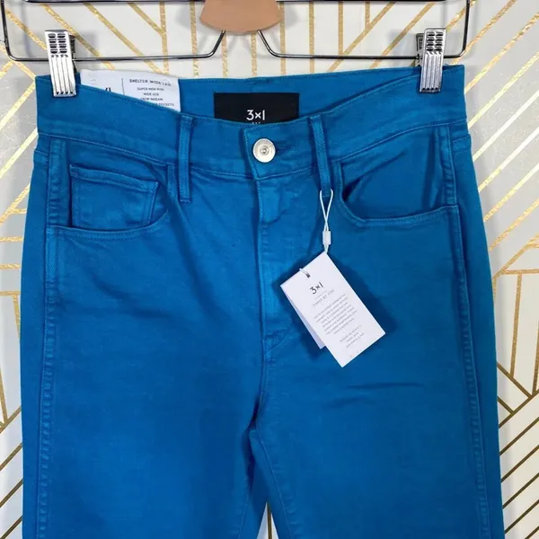 3x1 W4 Shelter Jeans Pant Wide-Leg‎ Crop Overdyed Vintage Denim Blue Size 25 - Image 5