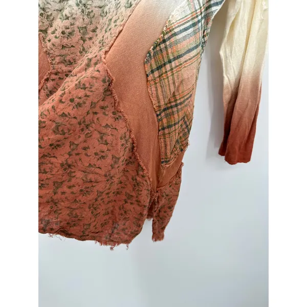 Gimmick by BKE Womens Medium Patchwork Floral Plaid Lace Cutout Top Rust Green - Image 9