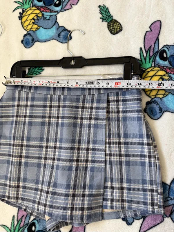 IRIS Size S Blue Plaid Wrap Mini Skort Y2K 90s Preppy Academia Clueless Grunge - Image 8