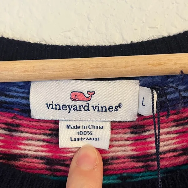 NWT Vineyard Vines‎ Fair Isle Cable Knit Sweater Dress L Lambswool Nordic Navy - Image 5