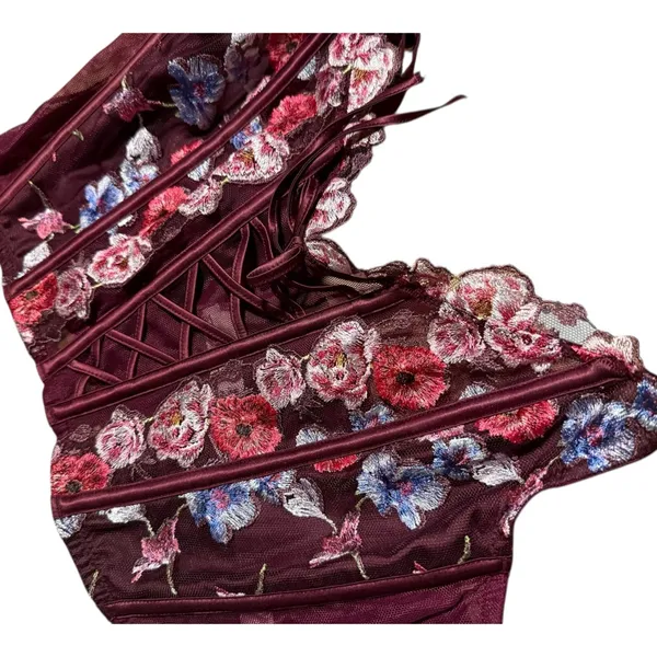 Victoria's Secret dream angels Burgundy floral embroidery corset bra lingerie - Image 7