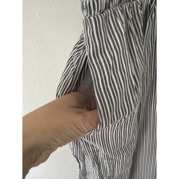 NWT OGL Striped Poplin Square Neck Smocked Midi Bra Dress Sz Medium Gray Stripe - Image 7
