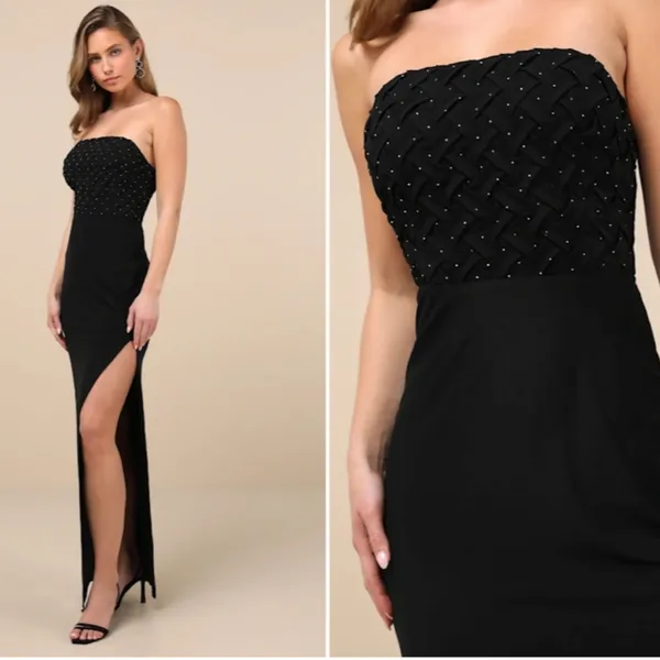 LULU's Chic Prom Wedding Sexy Rhinestone Holiday Party New Years Sparkle Maxi - Image 4