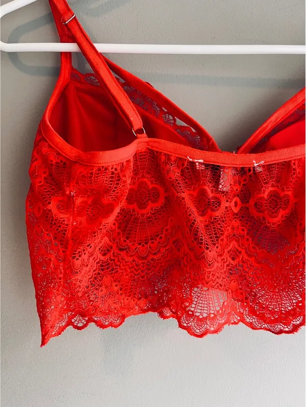 Papaya Red Sexy Lace Bra Size Large - Image 8