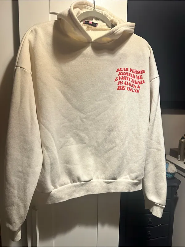 Edikted Everything's Ok Hoodie- Cream+Red - Image 7
