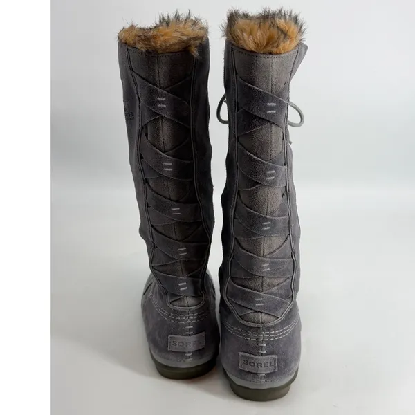 Sorel Tall Waterproof Winter Snow Boots Gray Faux Fur Womens 8‎ - Image 3