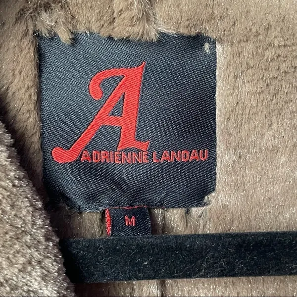 Adrienne Landau Vegan Suede & Fur Tie Closure Swing Coat in Brown Size Medium - Image 3