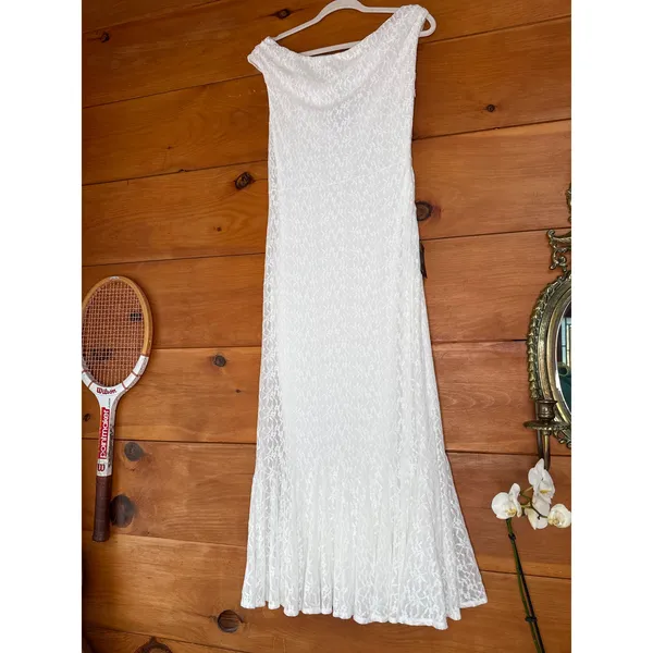 NWT Lulus Nadie White Lace Asymmetrical Midi Dress Bridal Bride Wedding Size M - Image 2