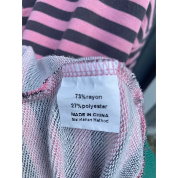 Unbranded Pink Grey Striped Sweatshirt Green Trim‎ French Terry Crewneck Large - Image 5