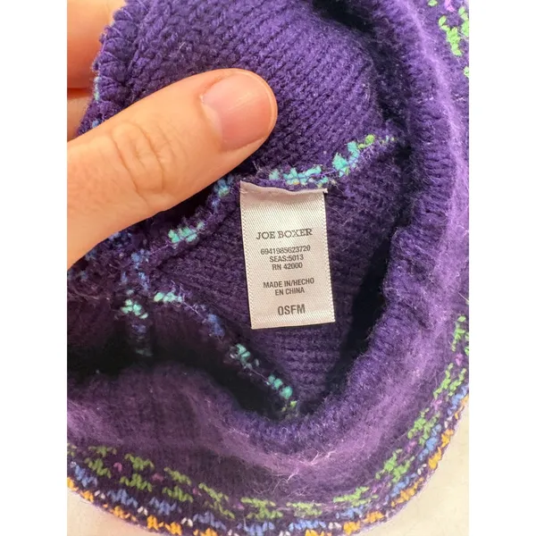 Joe Boxer Purple Fair Isle Knit Beret Hat OSFM Acrylic Boho Tam - Image 7