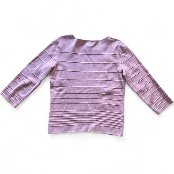 Vintage Geoffrey Beene Pink Striped Cotton 3/4 Sleeve Sweater Pastel Size M - Image 4